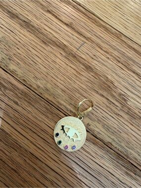 Gold Eye Charm with Multicolored Stones